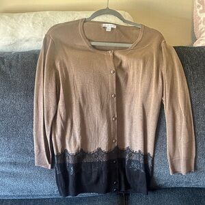 New York & Company Brown to Black Ombre Lace-Trim Cardigan